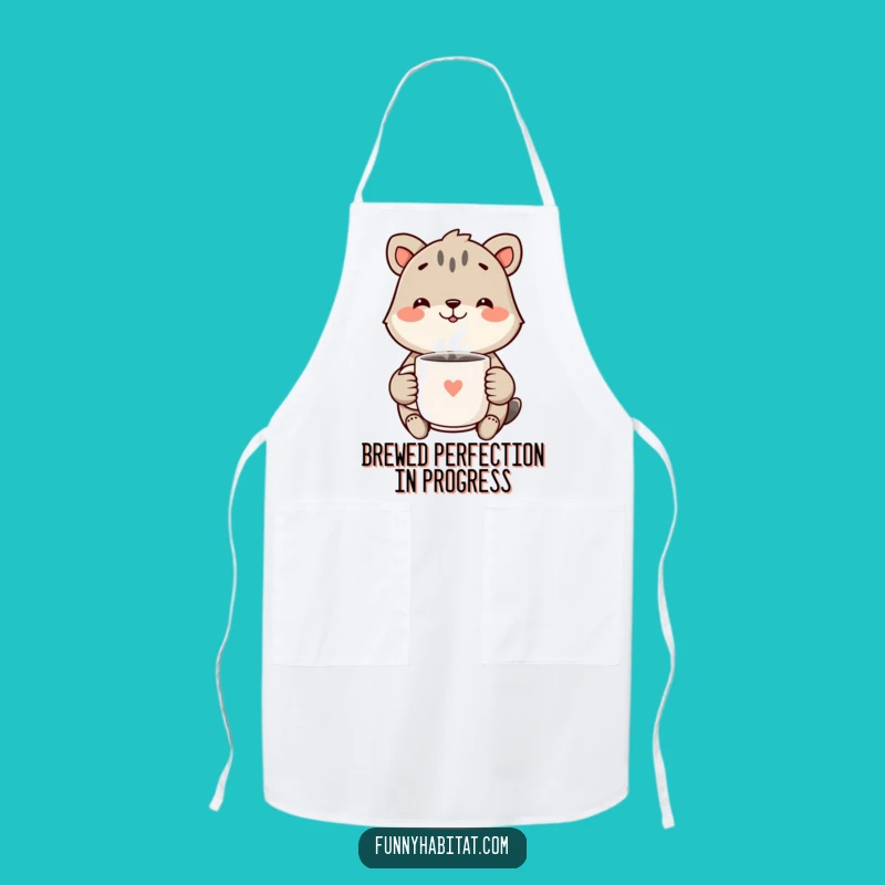 Funny Kitchen Cheer Apron: Smiling Animal with Mug, Chef's Funny Gift