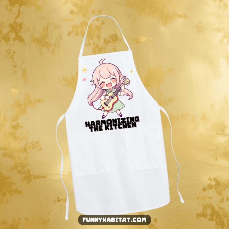 Funny apron with a character enthusiastically playing a musical instrument, adding a playful and musical touch to cooking.