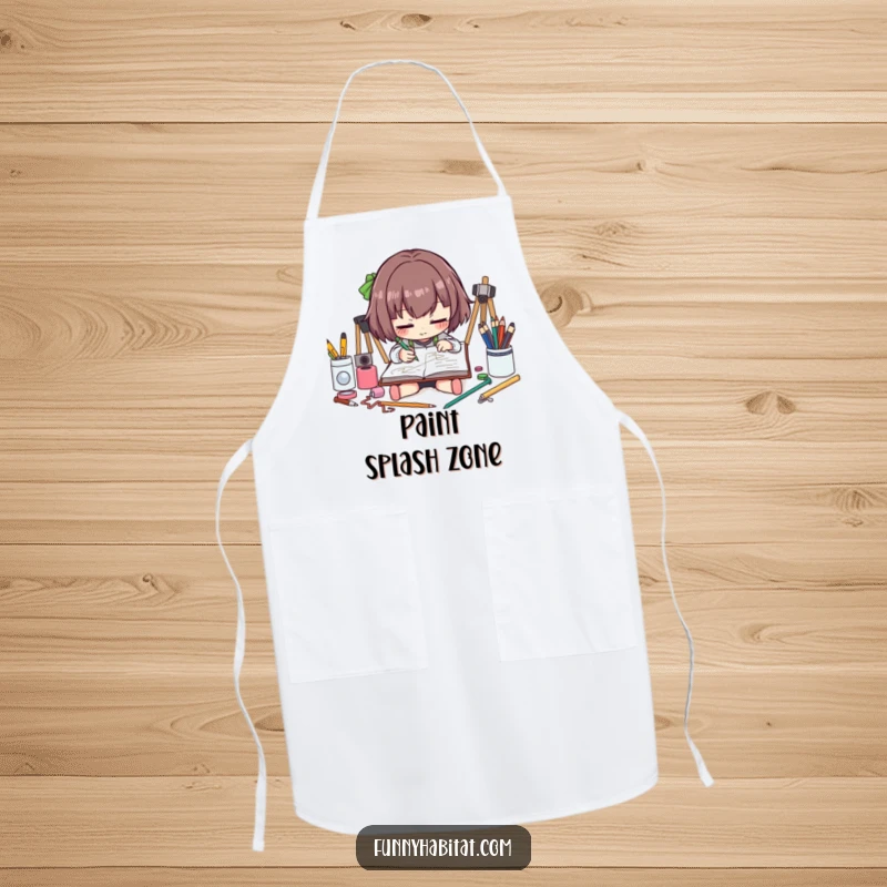 Funny artist apron with a character sketching, ideal for protecting clothes during art creation, adding a touch of humor.