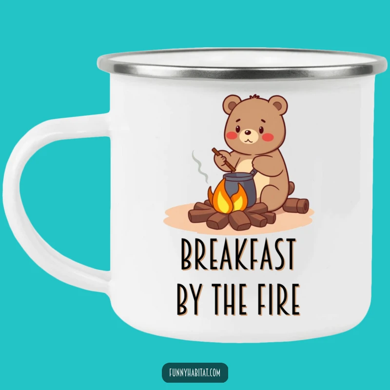 Funny Bear Campfire Camping Mug - Durable Outdoor Chef Enamel Cup, Humorous Gift