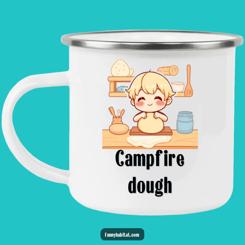 Funny Camp Baker Mug: Dough Kneading Design - Outdoor Kitchen Humor Gift