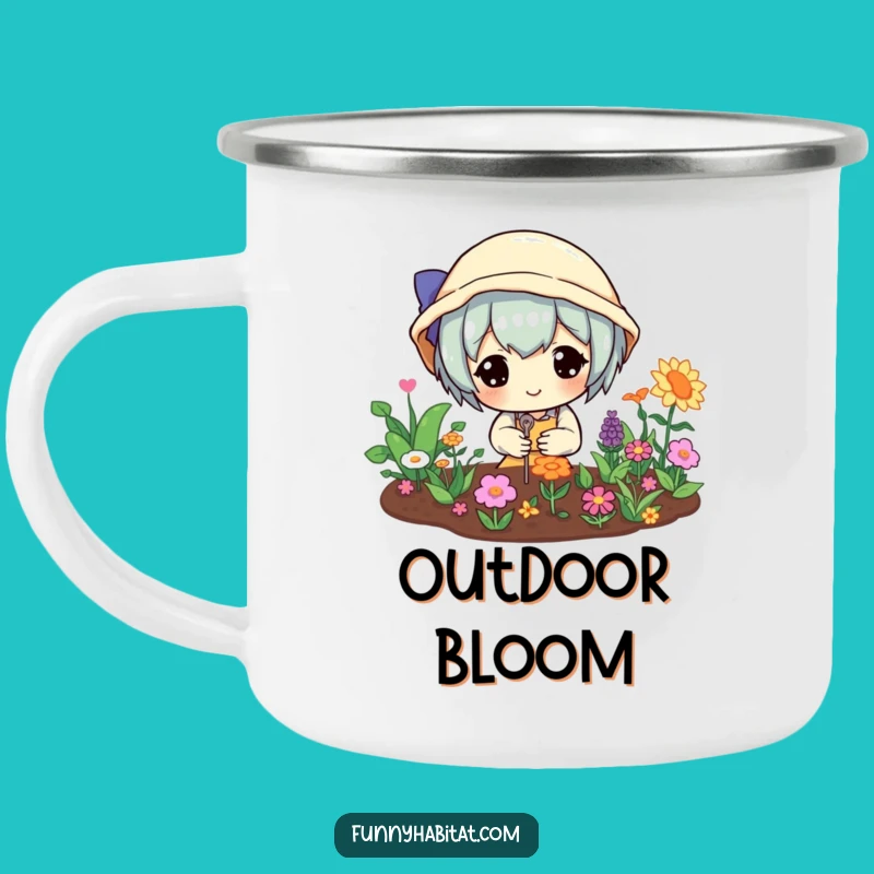 Funny Camping Gardener Mug: Happy Character Mini Garden, Humorous Outdoor Gift