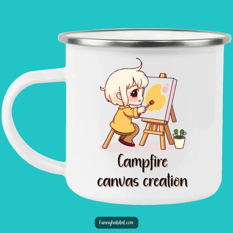 Funny Camping Mug: Artist Character Painting Outdoors, Perfect Adventure Gift