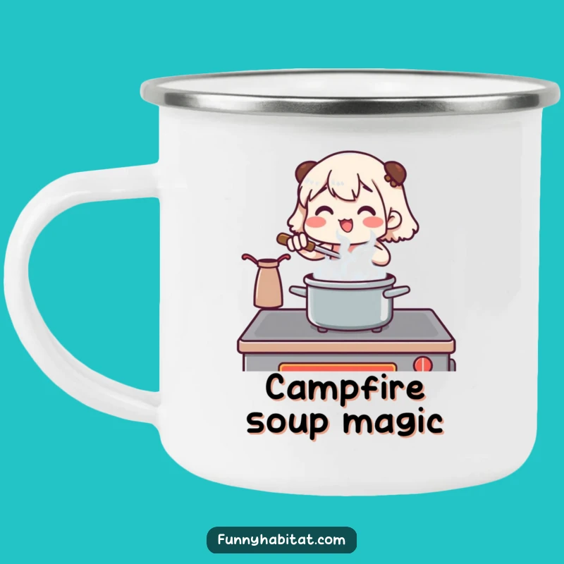 Funny Camping Mug: Chef Character, Stirring Pot Design, Outdoor Funny Gift