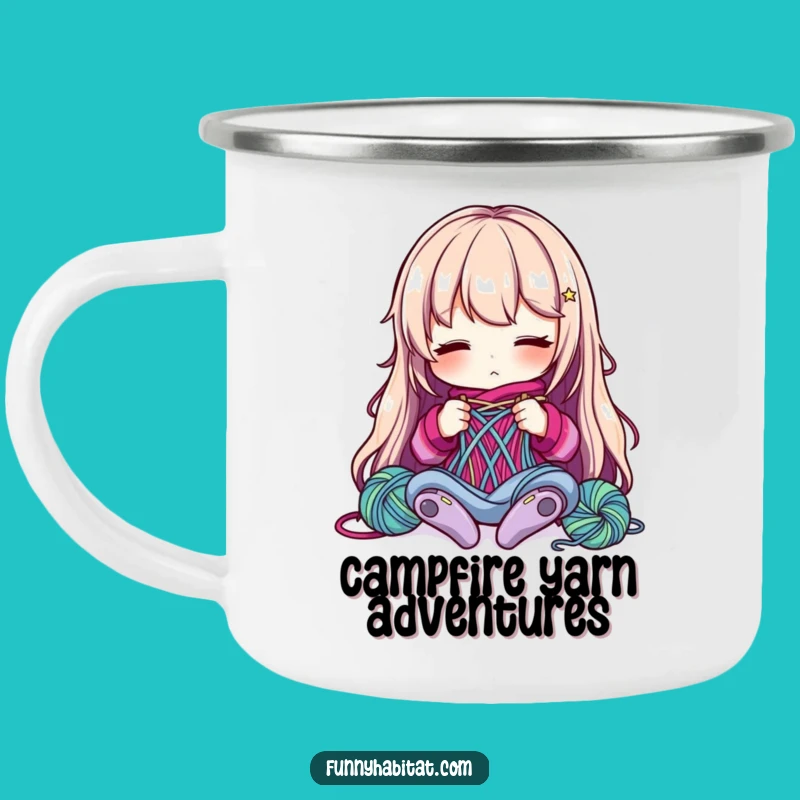 Funny Camping Mug: Knitter Character with Yarn, Perfect Outdoor Gift