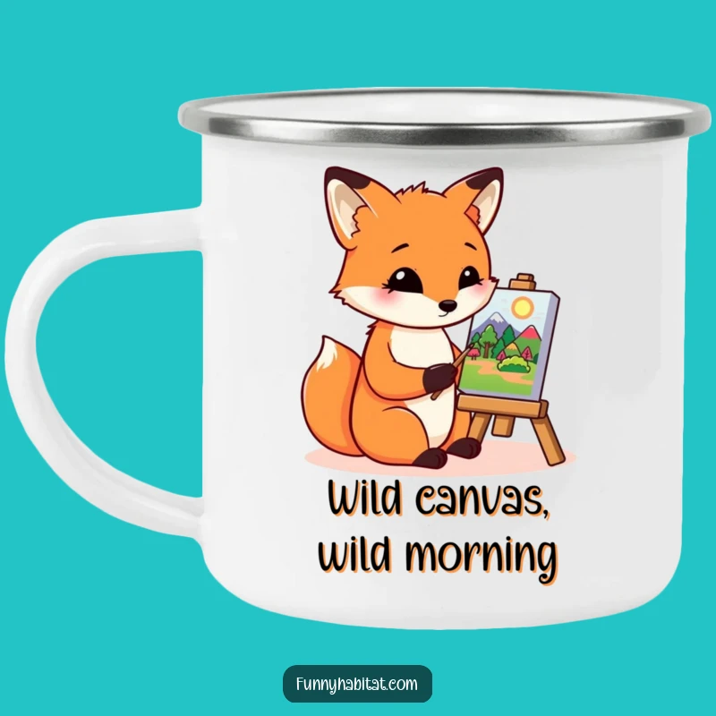 Funny Fox Artist Camping Mug - Durable Painter Enamel Cup, Humorous Gift