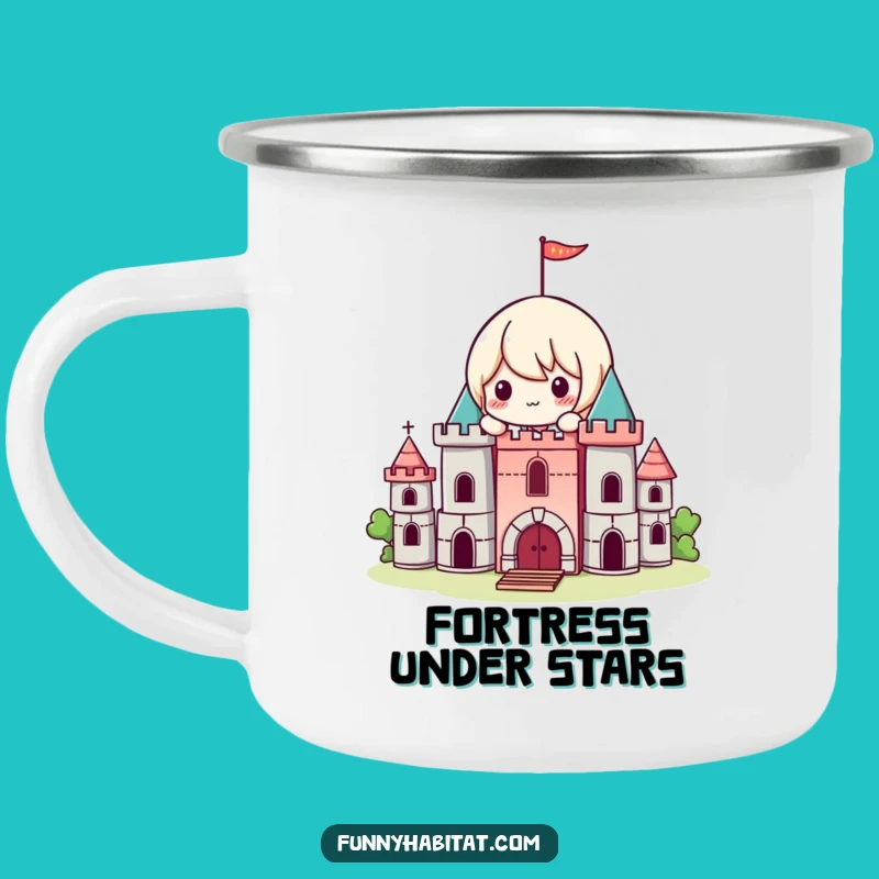 Funny Kawaii Builder Camping Mug: Playful Castle Design, Great Outdoor Gift