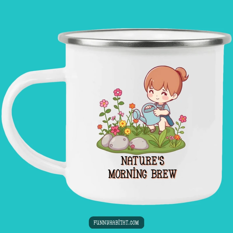 Funny Camping Mug: Gardener Character, Miniature Garden, Outdoor Funny Gift
