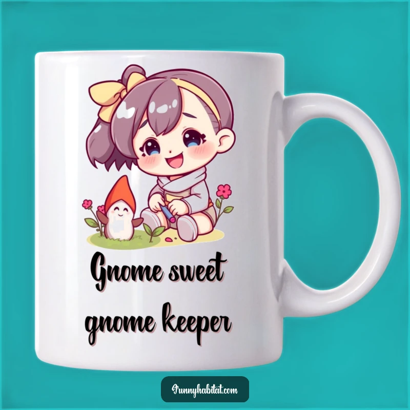 Funny Gnome Lover Mug: Smiling Character Tending Garden Gnome Gift