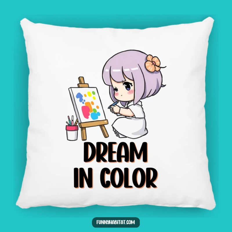Funny Artist Pillow: Concentrated Painter Character, Comfy Humorous Gift