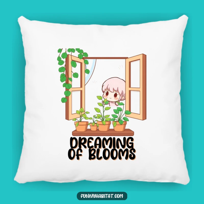 Funny Plant Pillow: Cute Character Tends Potted Plant, Cozy Home Decor Gift