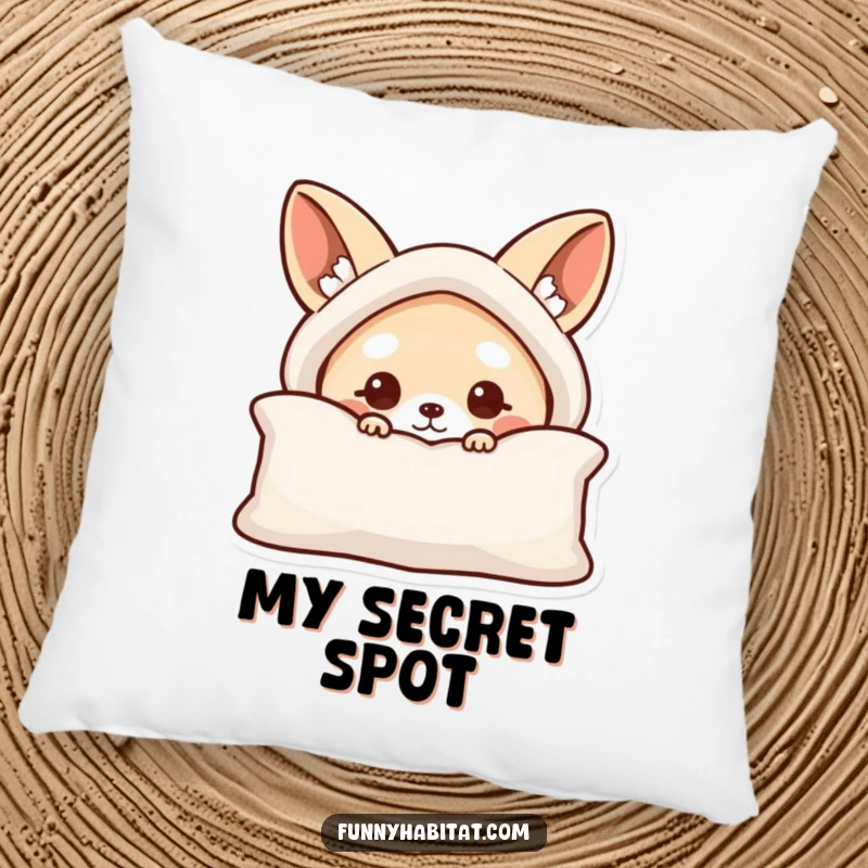 Funny decorative pillow with a curious animal character peeking from behind a cushion, perfect for comfort and charm.
