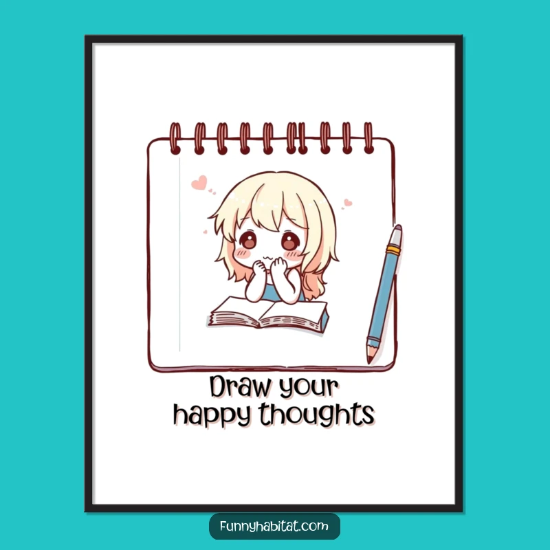 Funny Sketching Digital Art: Thoughtful Artist's Notebook Print