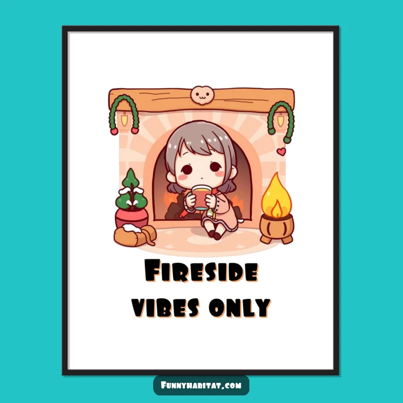 Funny Fireplace Art Print: Cozy Warmth Illustration - Instant Download for Relaxing Spaces