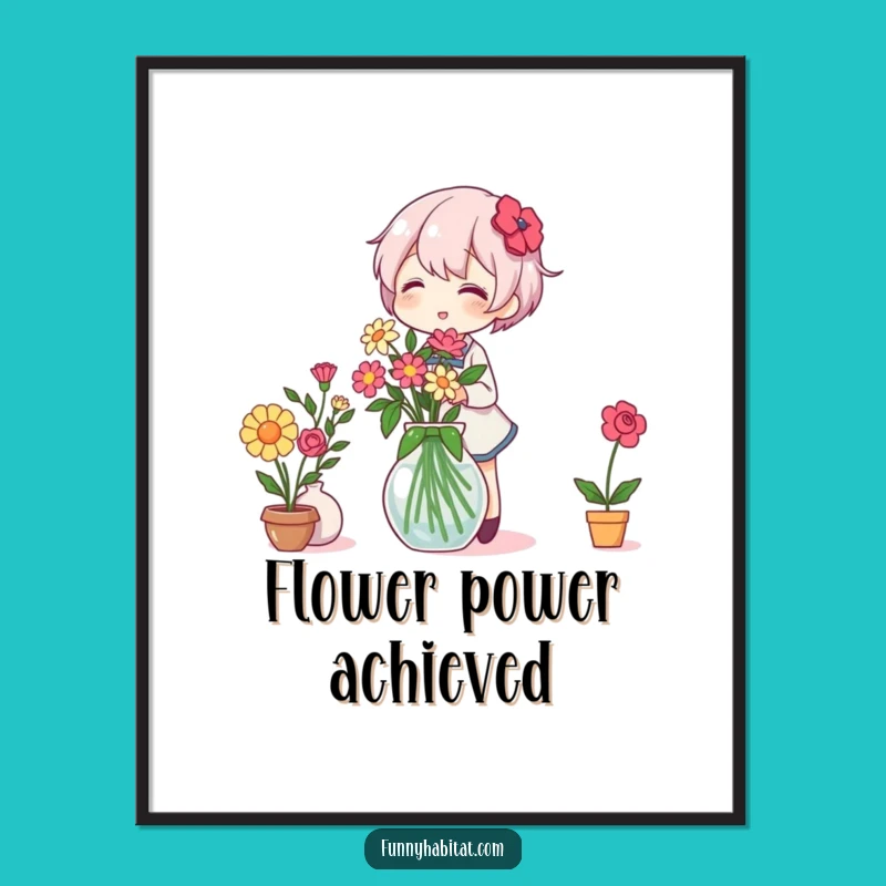 Funny Digital Art: Cheerful Flower Arranger Inspiring Joy, Perfect Gift