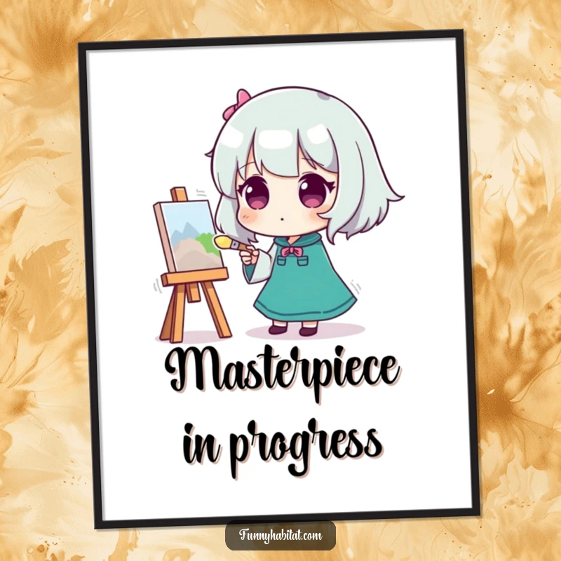 Funny digital art print of a character painting on a canvas, brush in hand, offering instant humorous artistic decor.