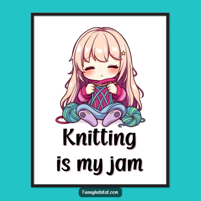Funny Digital Art: Focused Knitter Inspiring Joy, Perfect Gift