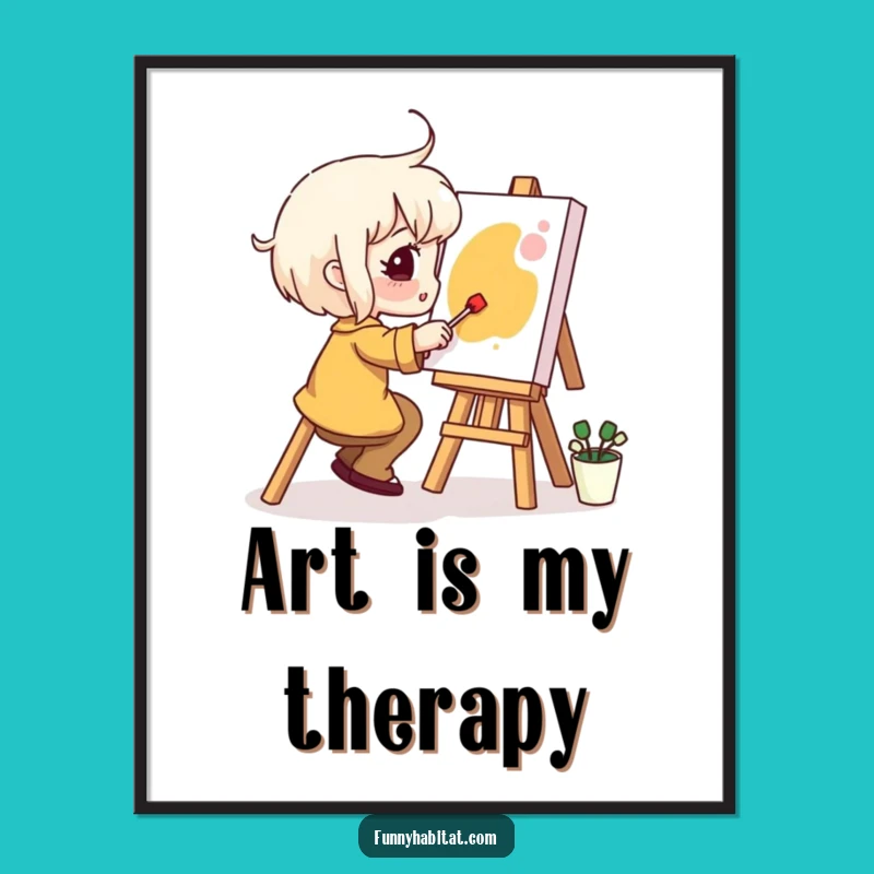 Funny Digital Art: Happy Painter Character Inspiring Joy, Perfect Art Gift