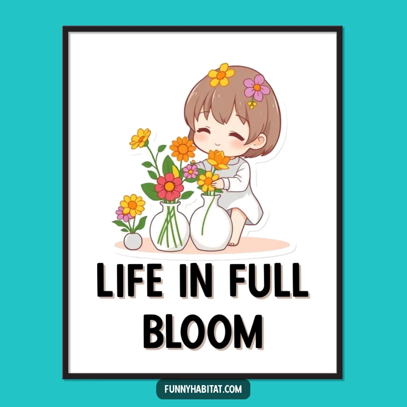 Funny Floral Character Art Print: Colorful Flower Arranger Decor