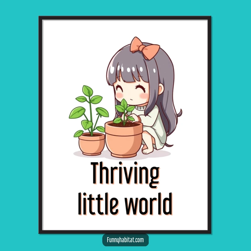 Funny Kawaii Gardener Digital Print: Cute Plant Art, Instant Funny Gift