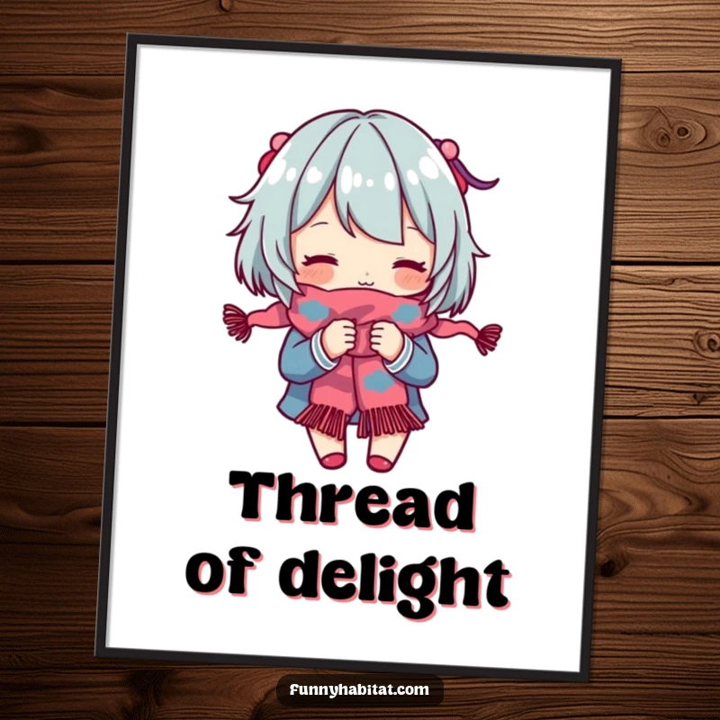 Funny Digital Art Print: A character engrossed in knitting a colorful scarf, perfect for craft room decor. Instant download gift.