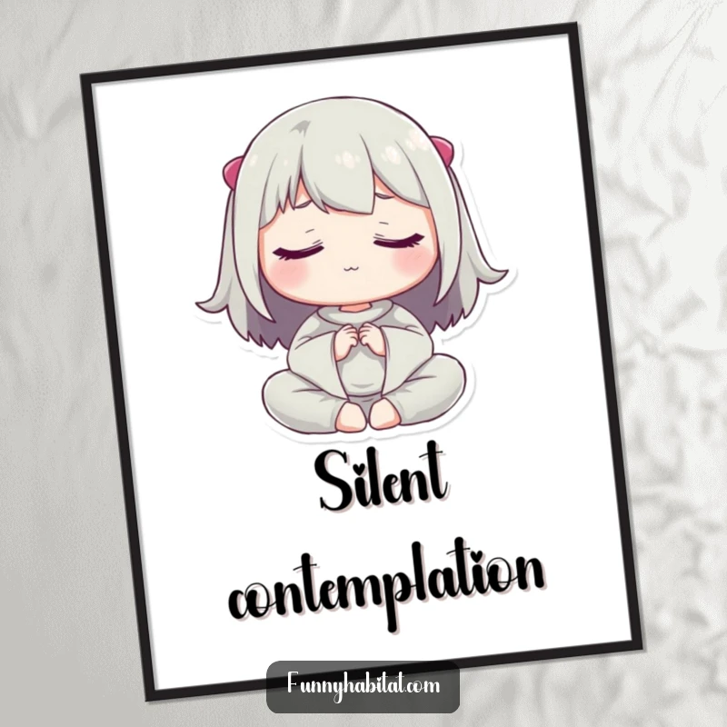 Funny digital art print of a character in a peaceful meditation pose with eyes closed, radiating calm and serenity.