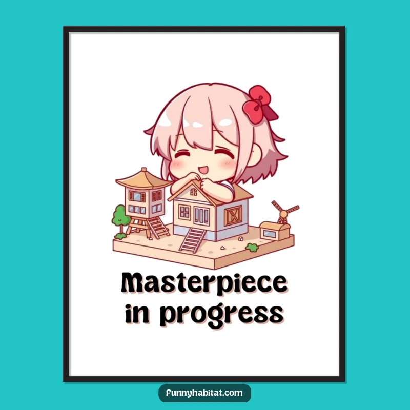 Funny Builder Art Print: Mini Structure Maker Decor