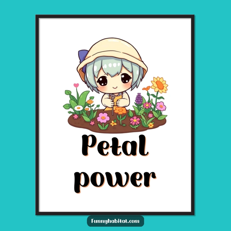 Funny Digital Art: Happy Gardener Character Mini Garden, Humorous Wall Decor