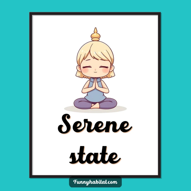Funny Digital Art: Serene Yoga Character Pose, Humorous Wall Decor