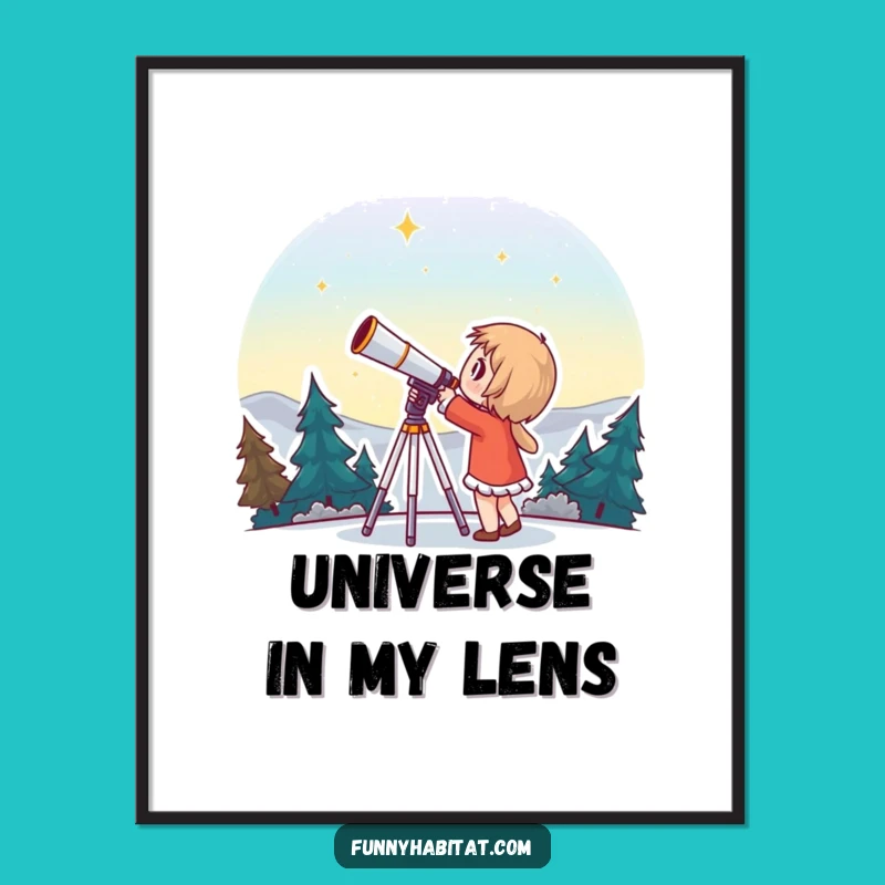 Funny Celestial Art Print: Wonderous Telescope Explorer Decor