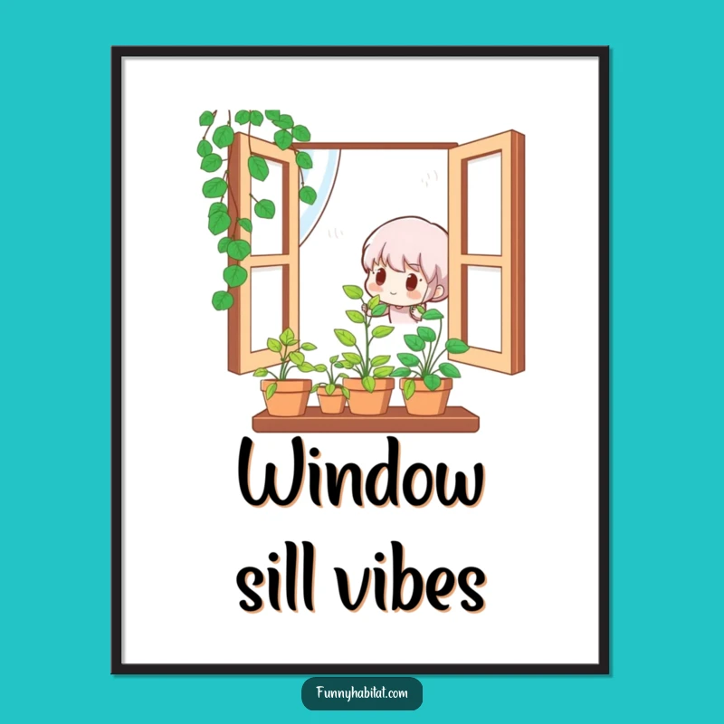 Funny Plant Print: Cute Character Waters Plant, Instant Whimsical Wall Art Gift