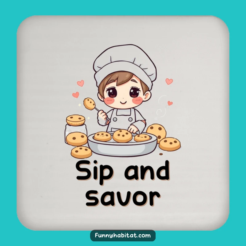 Funny Baker Drink Coaster: Cookie Baking Character Gift for Kitchen Tables