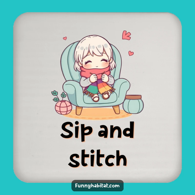 Funny Knitting Coaster: Cute Character Art, Protect Surfaces with Humor, Ideal Funny Gift