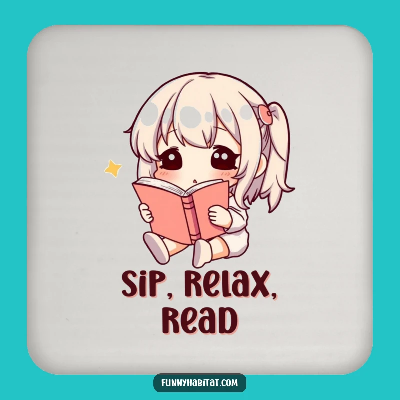 Funny Book Coaster: Calm Reader Character Art, Protect Surfaces with Funny Style