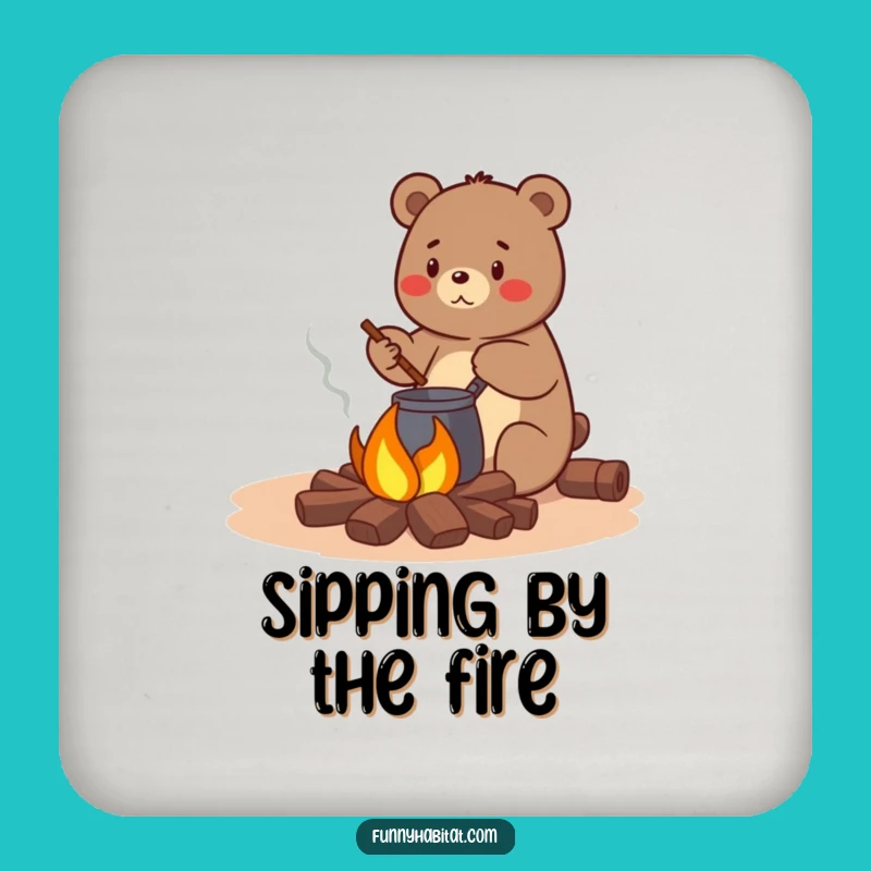 Funny Bear Campfire Coasters - Cozy Chef Set, Perfect Humorous Gift