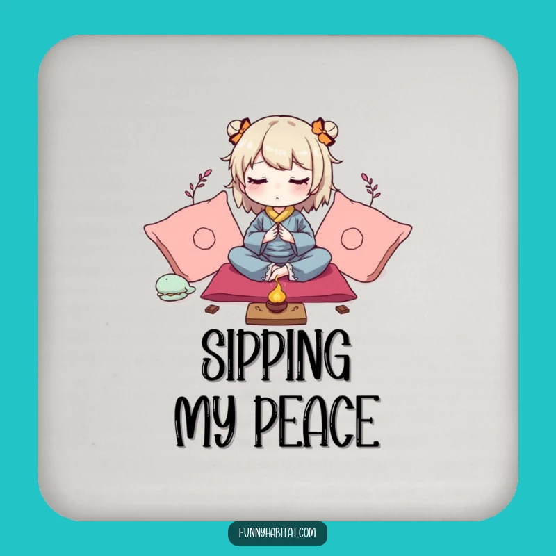 Funny Zen Coaster: Peaceful Character Meditating, Protect Surfaces Gift