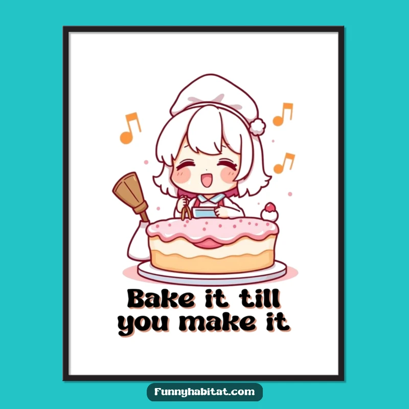 Funny Humming Baker Poster: Bring Cheerful Cake-Making Vibes into Your Space