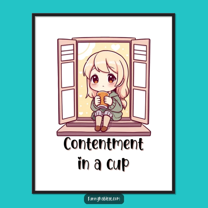 Funny Cozy Poster: Content Drinker Character, Hilarious Funny Gift for Relaxing Decor