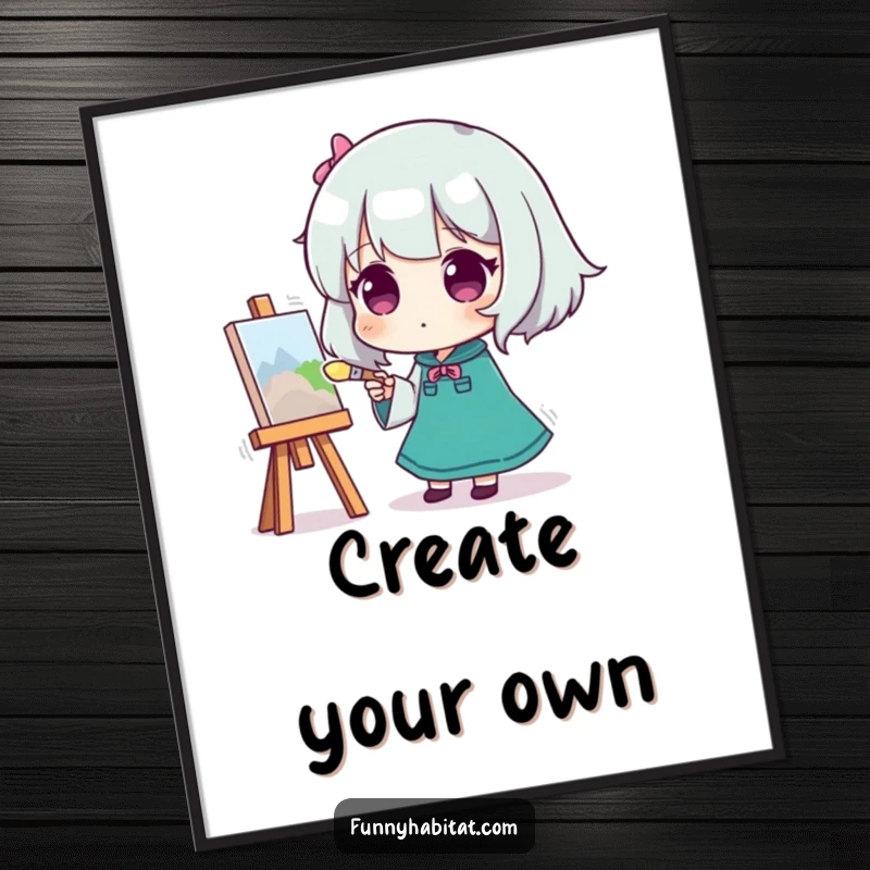 Funny poster of a character painting on a canvas, brush in hand, bringing humorous artistic flair to any room.