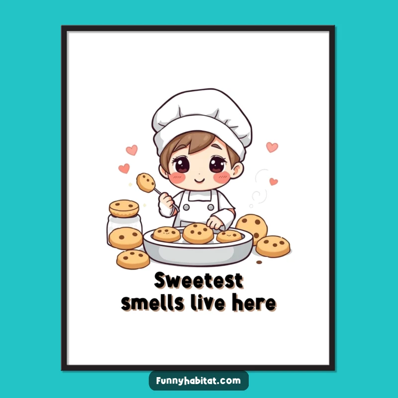 Funny Baker Poster: Cheerful Cookie Baking Art Print Gift for Kitchens