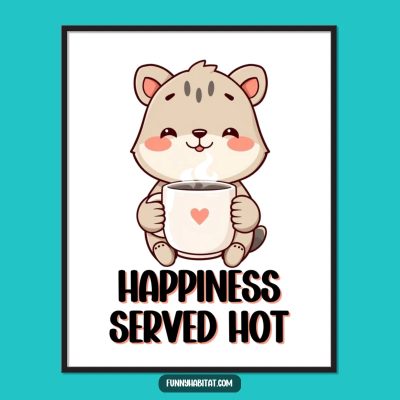 Funny Happy Animal Poster: Smiling Character with Mug, Joyful Funny Gift