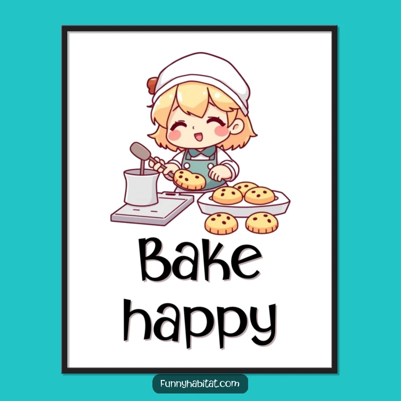 Funny Happy Baker Poster: Hilarious Baking Art Print for Your Kitchen Walls