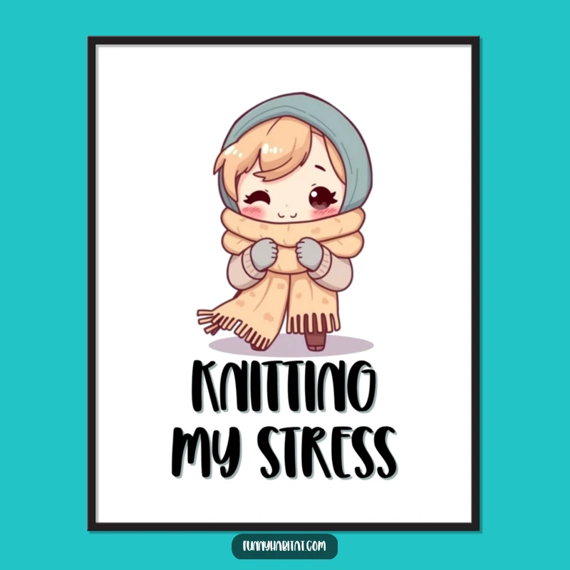 Funny Knitting Art Poster: Cozy Scarf Maker Wall Decor Gift