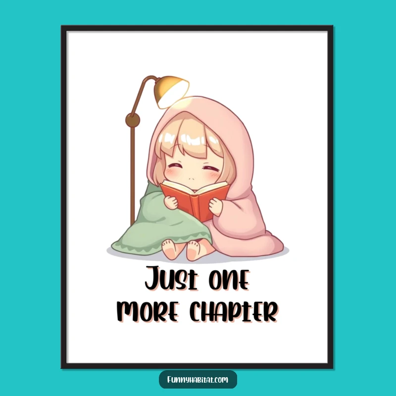Funny Reading Poster: Cozy Character by Lamplight, Whimsical Wall Art Gift