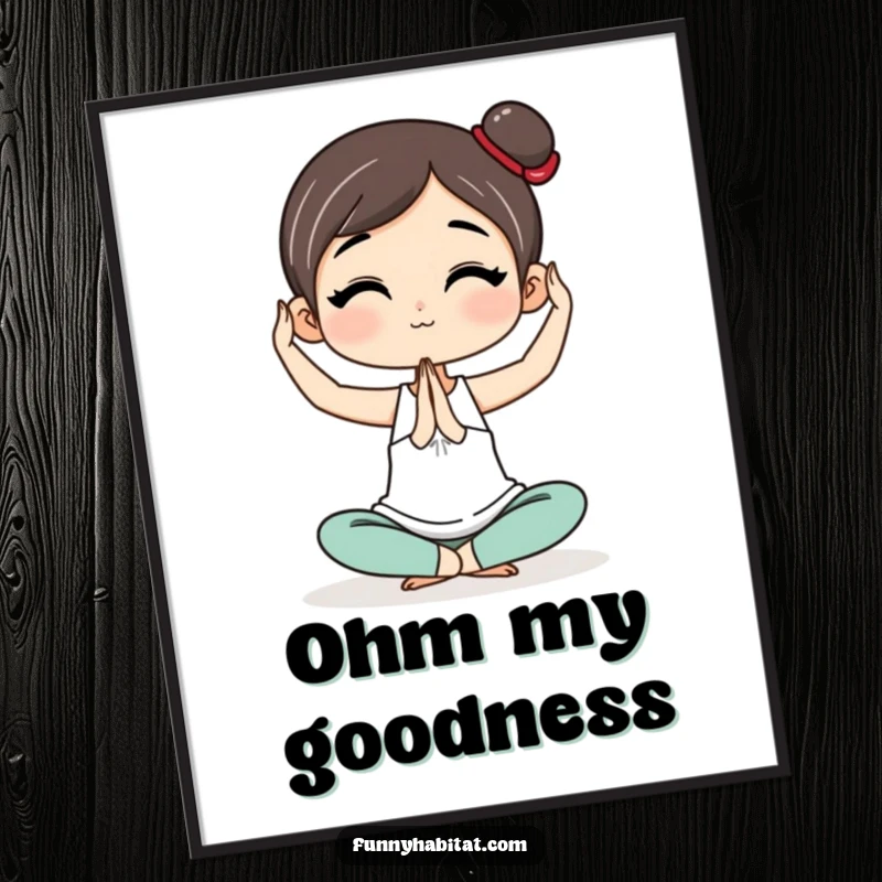 Funny Poster of a character in a simplified, elegant yoga pose, bringing a sense of calm and gentle humor to wall decor.