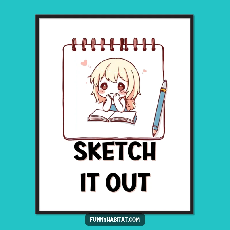 Funny Sketching Art Poster: Thoughtful Character's Notebook Creations