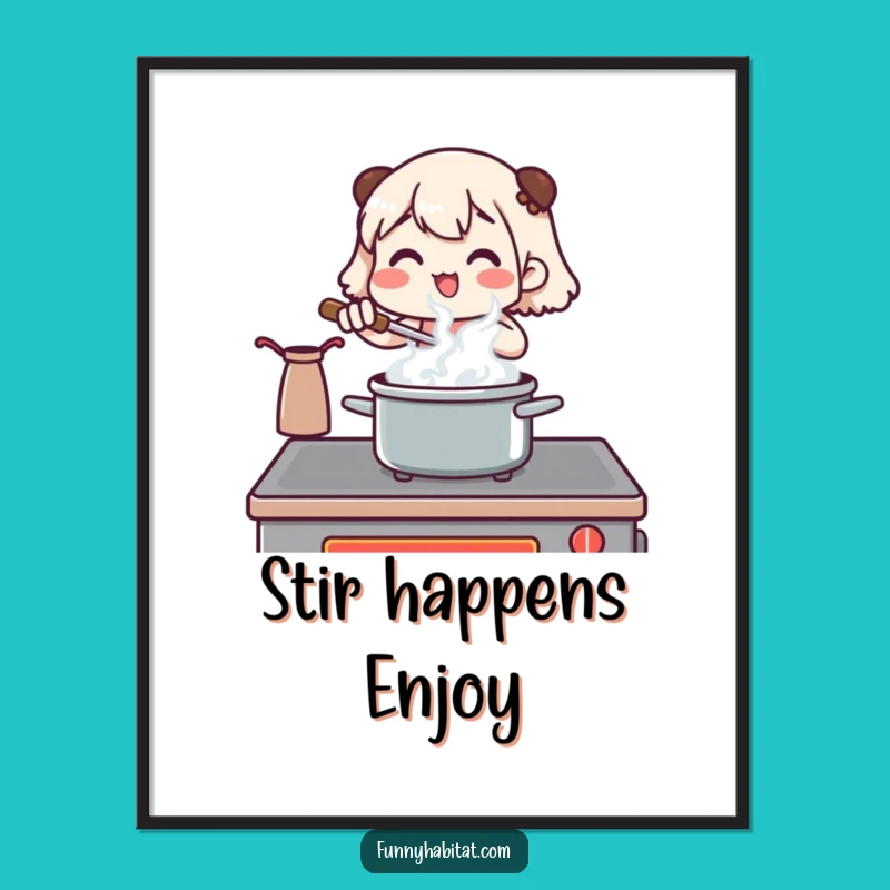 Funny Chef Poster: Stirring Pot Art, Cozy Kitchen Scene, Unique Funny Gift Decor