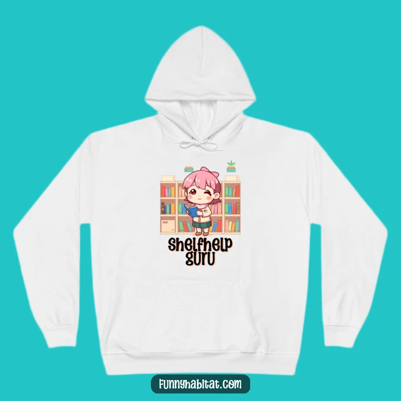 Cozy Funny Hoodie: Satisfied Organizer Character and Tiny Bookshelves, Ultimate Funny Gift