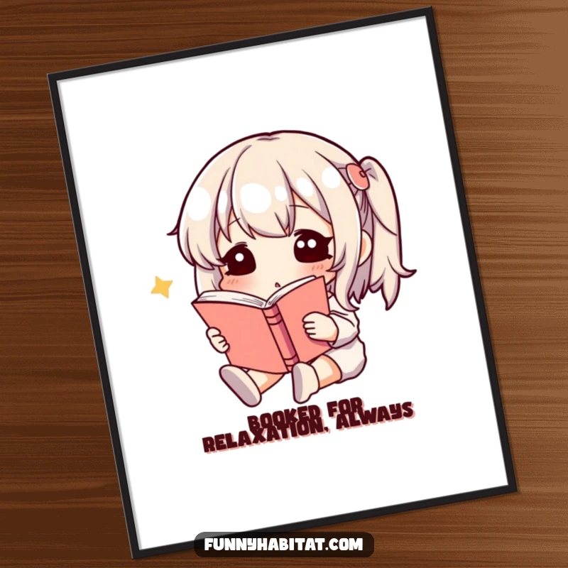 Funny Free Printable Wall Art of a character peacefully reading a book, a humorous and calming downloadable art piece.