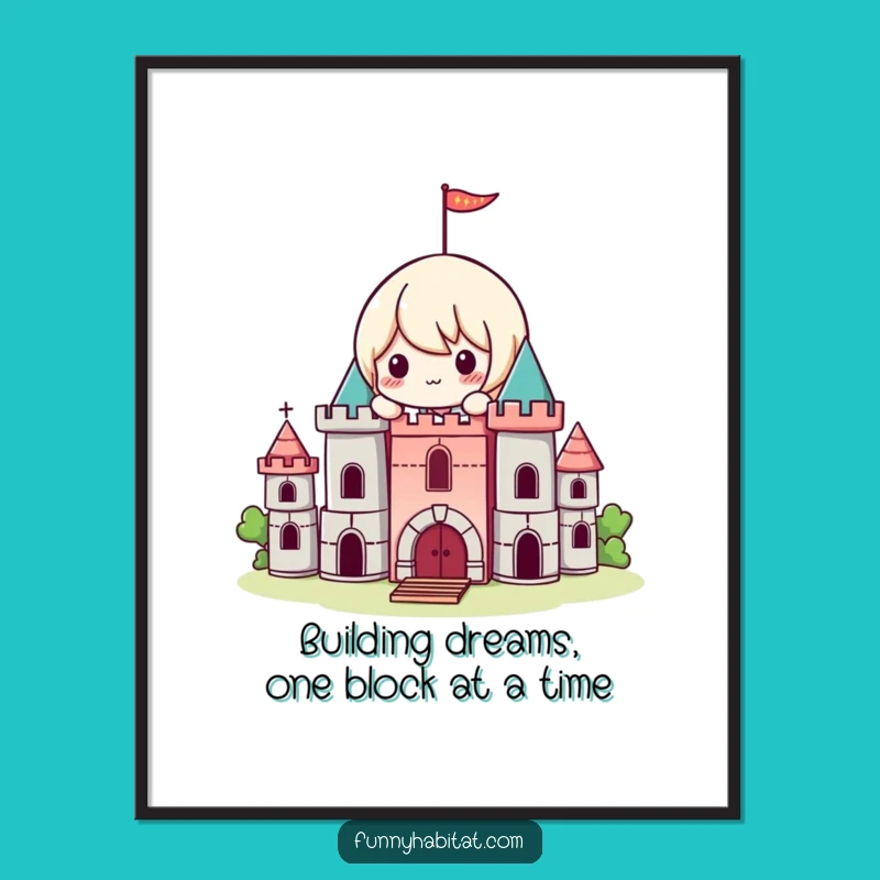 Funny Free Printable Wall Art: Kawaii Castle Builder, Hilarious Downloadable Art